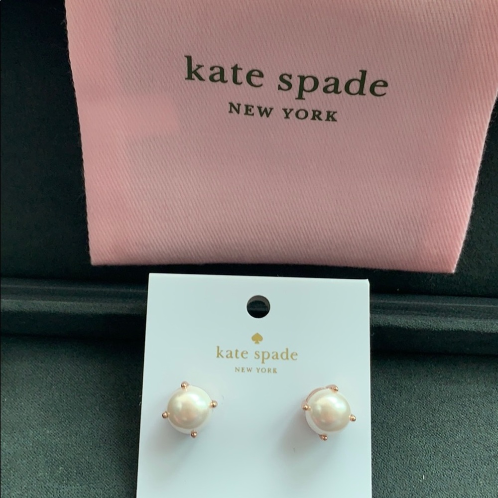 Authentic New Kate Spade Rose Gold Pearl Earrings - Picture 5 of 7